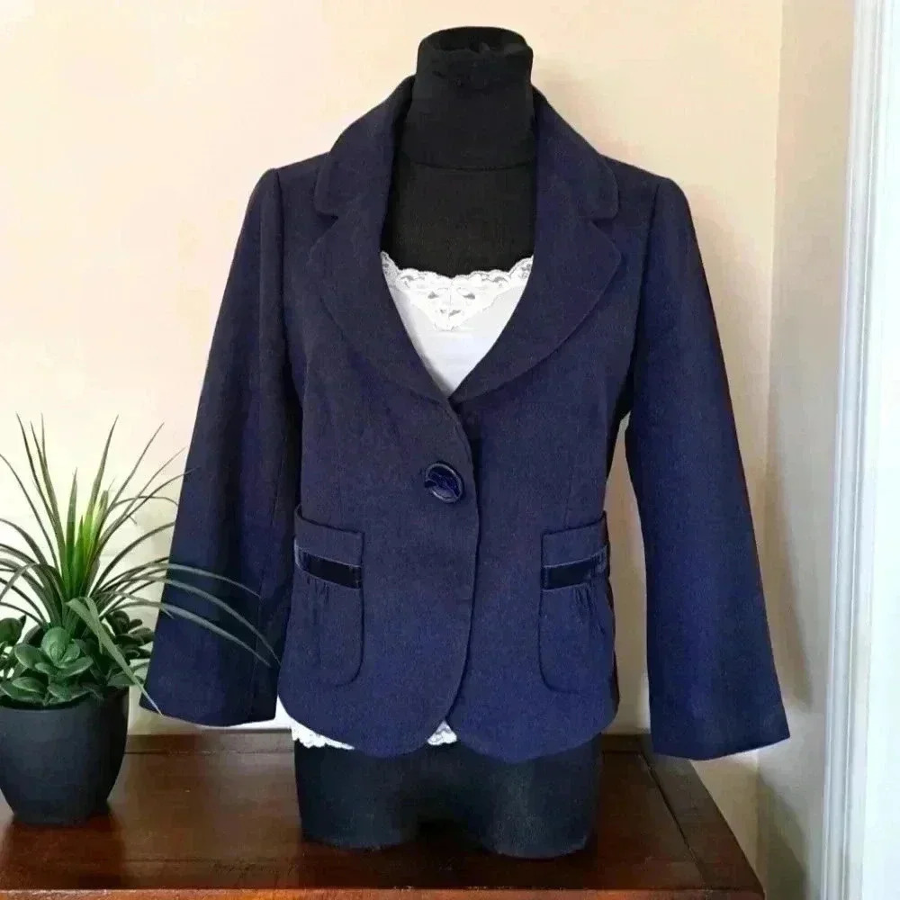 ❤️ Joe Fresh Navy Blue Wool Blend Women's Blazer Size 4 - Picture 2 of 10